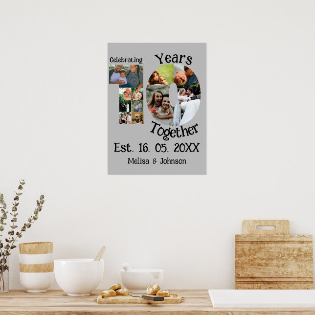 Poster Colagem de fotos personalizadas de 10º aniversário (Cozinha)