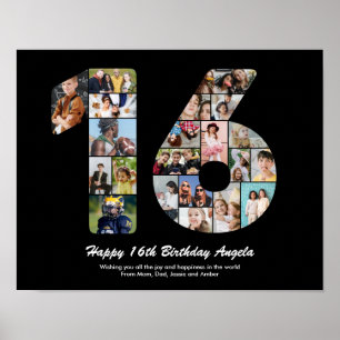 Poster Colagem de Fotos Personalizadas de Aniversário de 