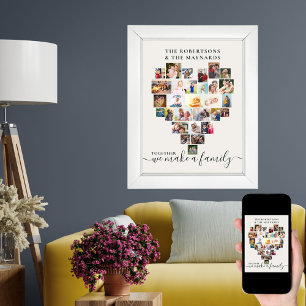 Poster Colagem de Fotos Personalizadas em Formato de Cora