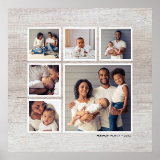 Poster Colagem de Fotos Quadradas em Madeira Envelhecida 
