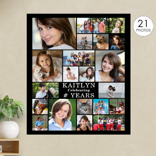 Poster Colagem de Fotos Simples de Aniversário 21 Persona
