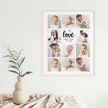 Poster Colagem de Fotos Simples e Chic | Amor com Coração<br><div class="desc">Este poster branco e preto chico apresenta uma grade de fotos com onze de suas fotos pessoais, e a moderna tipografia moderna de tendências que diz "Amor". Há também um coraçãozinho elegante com um olhar falho de ouro rosa. Um presente simples, minimalista, mas absolutamente na moda para sua mãe, esposa...</div>