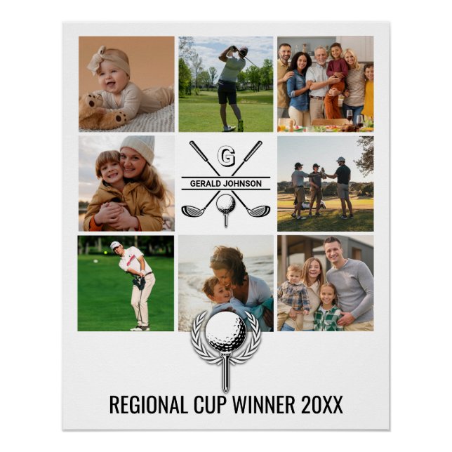 Póster Colagem de Golfe Personalizada com Design Monogram (Frente)