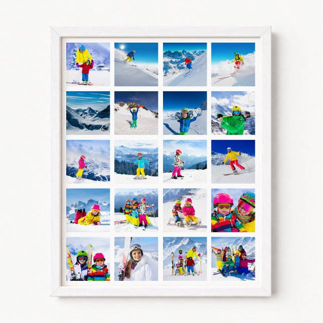 Poster Colagem de Grade de 20 Fotos Branco (20 Photo Grid Collage White Poster)