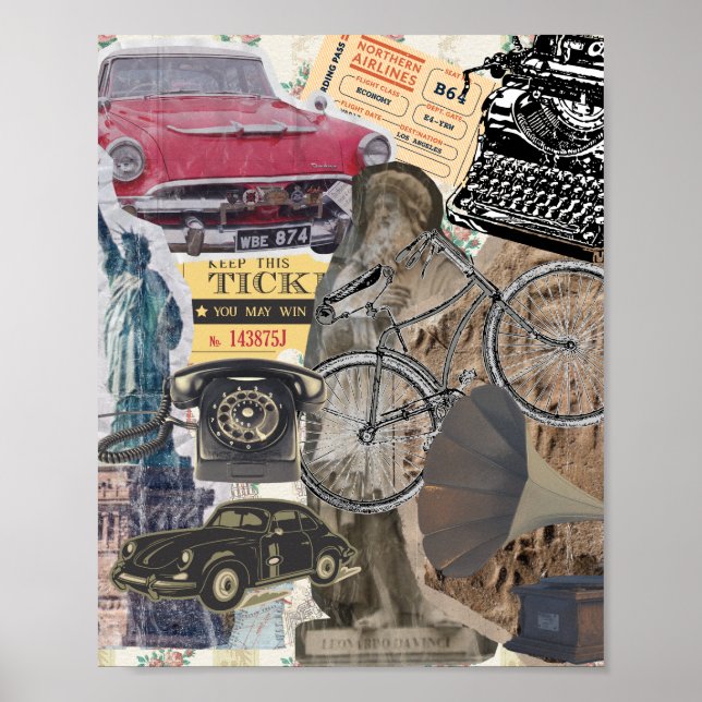 Poster Colagem de Itens de Vintagem Eclética (Frente)