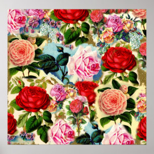 Poster Colagem de Jardim Floral de Rosa Chic Bonito Vinta