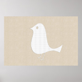 Poster Colagem de Linho Macio de Pássaro de Papel Branco