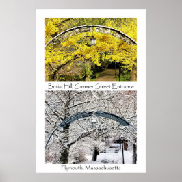 Poster Colagem de MÃES Plymouth na entrada do Burial Hill