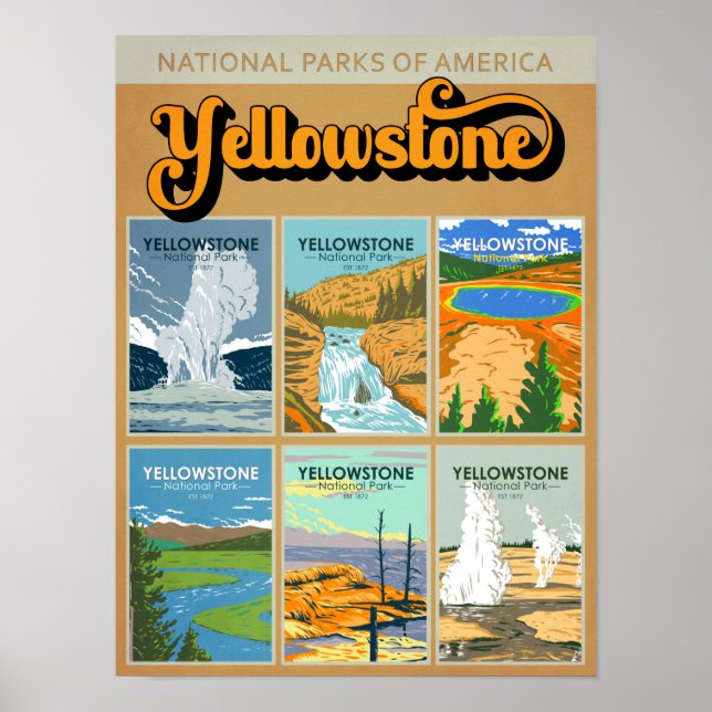 Poster Colagem de Marcas do Parque Nacional de Yellowston (Frente)