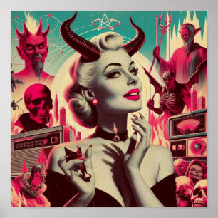 Poster Colagem de Mulheres Devilish Retro