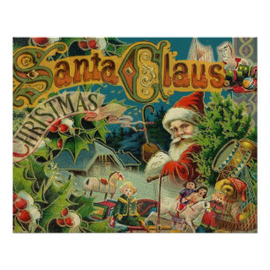 Póster Colagem de Natal do Papai Noel Vitoriano Antigo