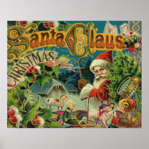 Póster Colagem de Natal do Papai Noel Vitoriano Antigo