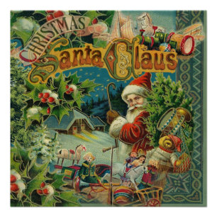 Póster Colagem de Natal do Papai Noel Vitoriano Antigo