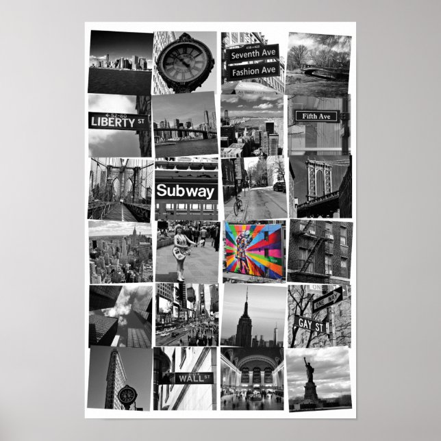 Póster Colagem de Nova Iorque de fotografias, branco (Frente)