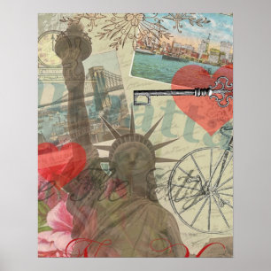 Póster Colagem de Nova Iorque de Vintage