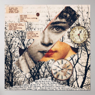 Poster Colagem de Poema de Amor Vintage   Arte Sepia Româ