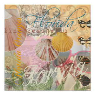 Póster Colagem de Prateleiras de Viagem da Flórida Vinta