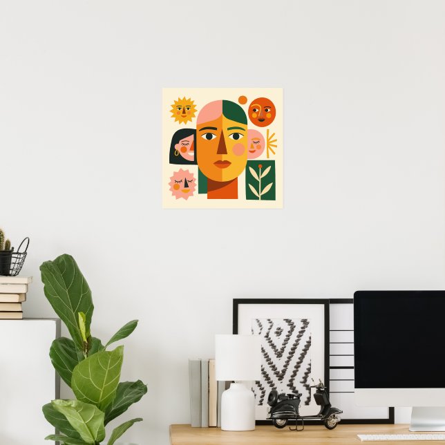 Poster Colagem de retrato com rosto dividido com sol e ro (Escritório em casa)