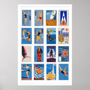 Poster Colagem de rótulo de caixa de fósforos azul e lara