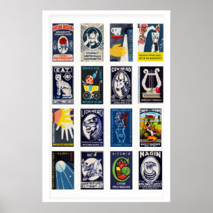 Poster Colagem de rótulo de caixa de fósforos azul escuro