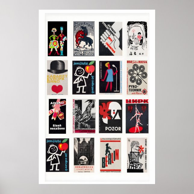 Poster Colagem de rótulo de caixa de fósforos preta e ver (Frente)