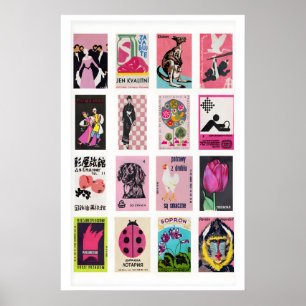 Poster Colagem de rótulo de caixa de fósforos rosa, Ephem