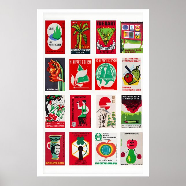 Poster Colagem de rótulo de caixa de fósforos vermelha e  (Frente)