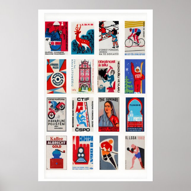 Poster Colagem de rótulo de caixa de fósforos vermelha e  (Frente)