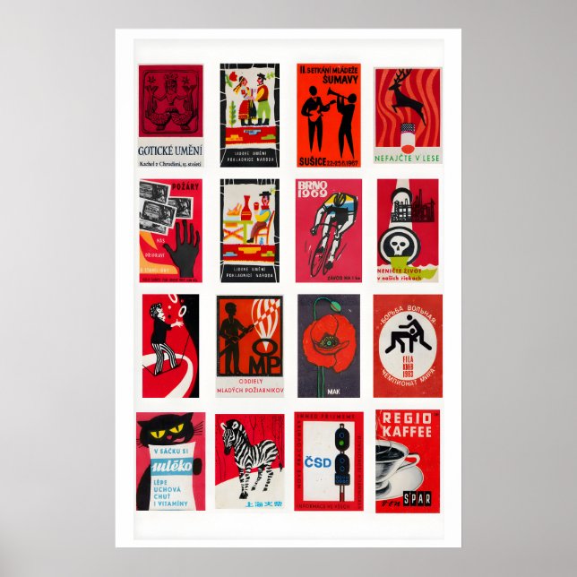 Poster Colagem de rótulo de caixa de fósforos vermelha e  (Frente)