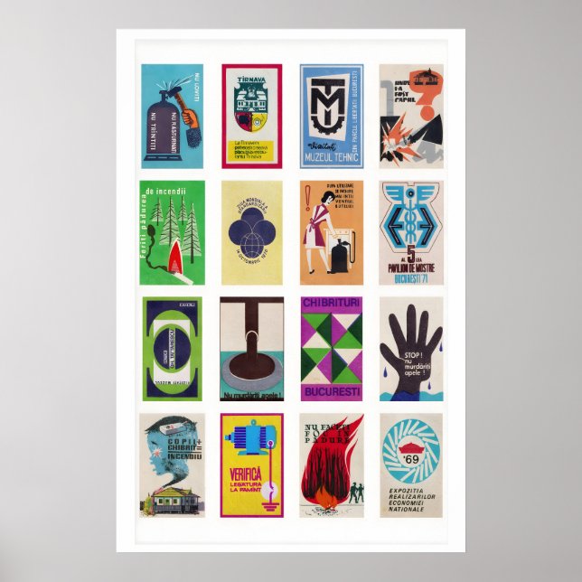 Poster Colagem de Rótulos de Caixas de Fósforos Romenas,  (Frente)