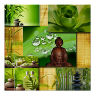 Póster Colagem de Serenidade Verde Zen & Buddha
