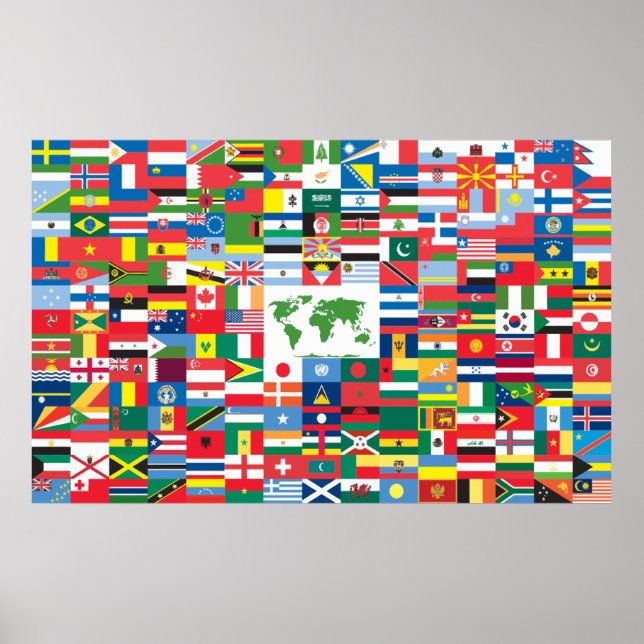 Poster Colagem de Sinalizadores de Países de Todo o Mundo (Frente)