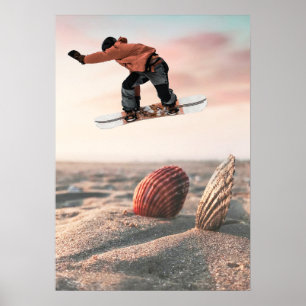 Poster Colagem de Snowboard de Concha de Areia Divertida