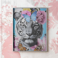 Colagem de Tigre de Arte Pop e Borboletas