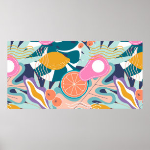Poster Colagem de um padrão floral uniforme moderno. Mod