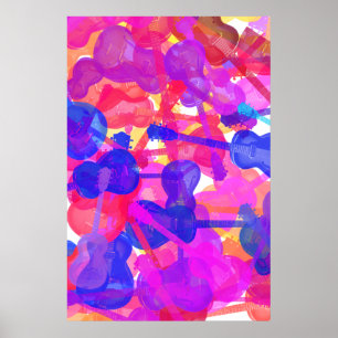 Póster Colagem de Violão Colorida