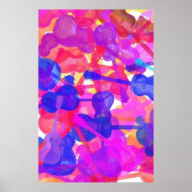 Póster Colagem de Violão Colorida (Frente)