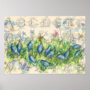 Póster Colagem do alfabeto da forragem das codorniz