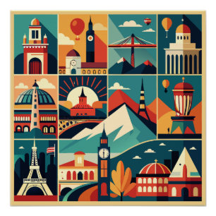 Póster Colagem do Poster de viagens Retroativo