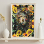 Poster Colagem Floral de Girassol Amarelo Retrato<br><div class="desc">Esta é uma excelente Trabalho de arte (arte de parede) mostrando uma mulher com um belo fundo Floral (Botânico) com bastante girassol e outras plantas. A vivacidade das cores, principalmente o amarelo dos girassóis, trará vida às suas casas e aos seus corações. O olhar profundo e quase enigmático da mulher...</div>