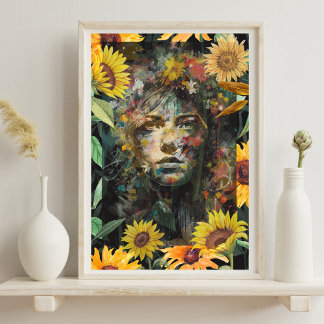 Poster Colagem Floral de Girassol Amarelo Retrato