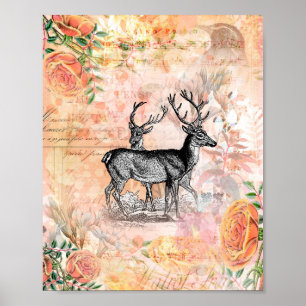 Poster Colagem Floral de Veado Vintage