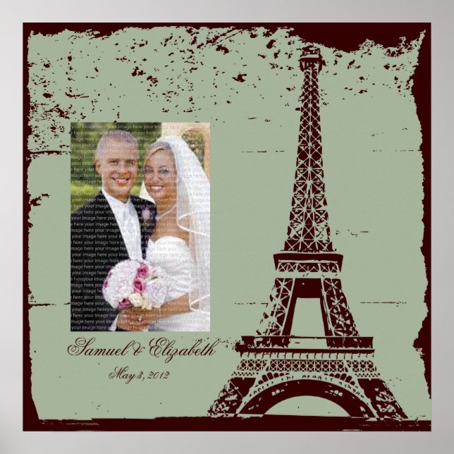 Póster Colagem Fotográfica de Casamento em Torre Eiffel (Frente)