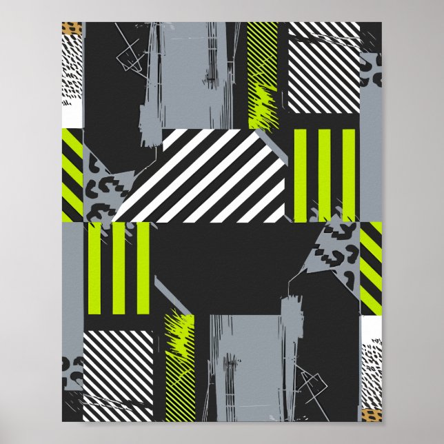 Poster Colagem Geométrica Moderna de Abstrato com faixas (Frente)