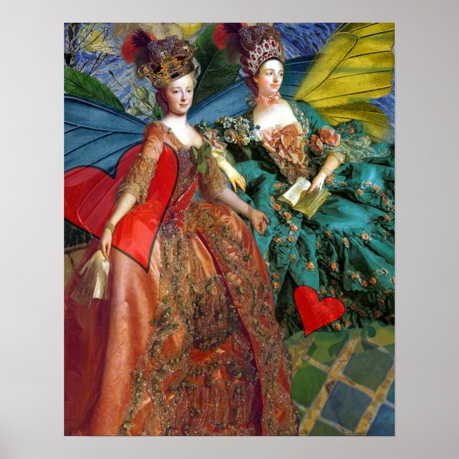 Poster Colagem Gótica Caprichosa Gêmeos Borboleta Mulhere (Frente)