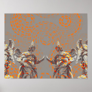 Poster Colagem Legal de esculturas e círculos laranja