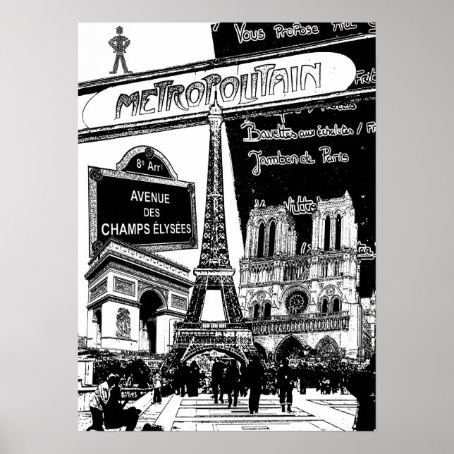 Poster Colagem legal de Ilustrações Fotográficas de Paris (Frente)