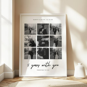 Poster Colagem Moderna de 9 Fotos de 5 Anos de Aniversári