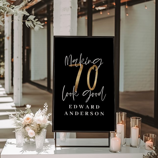 Poster Colagem moderna de fotos em ouro e preto de 70 ani (Criador carregado)