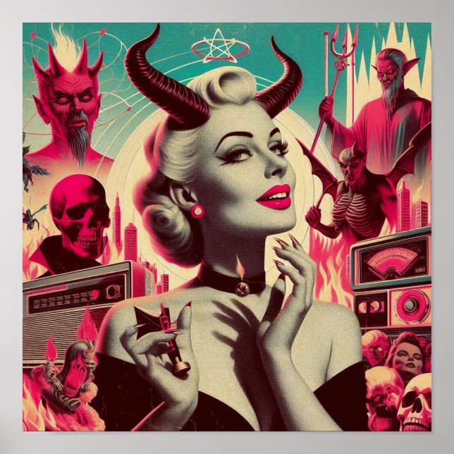 Poster Colagem Mulher Diabólica Retro (Frente)
